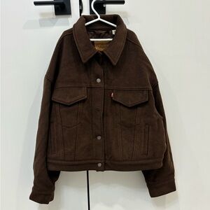 Levi’s Wool Bubble Cropped Trucker Jacket Size L Quilted Brown